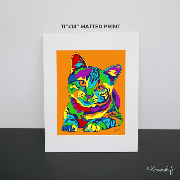 Tabby Cat Matted Art Print  | USA Made Giclée Print | Cat Wall Art | Unique Gift for Cat Lovers