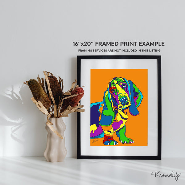Basset Hound Matted Art Print  | USA Made Giclée Print | Basset Hound Dog Wall Art | Basset Hound Gifts