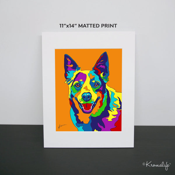 Cattle Dog Matted Art Print  | USA Made Giclée Print | Australian Cattle Dog Wall Art | Unique Gift for Dog Lovers