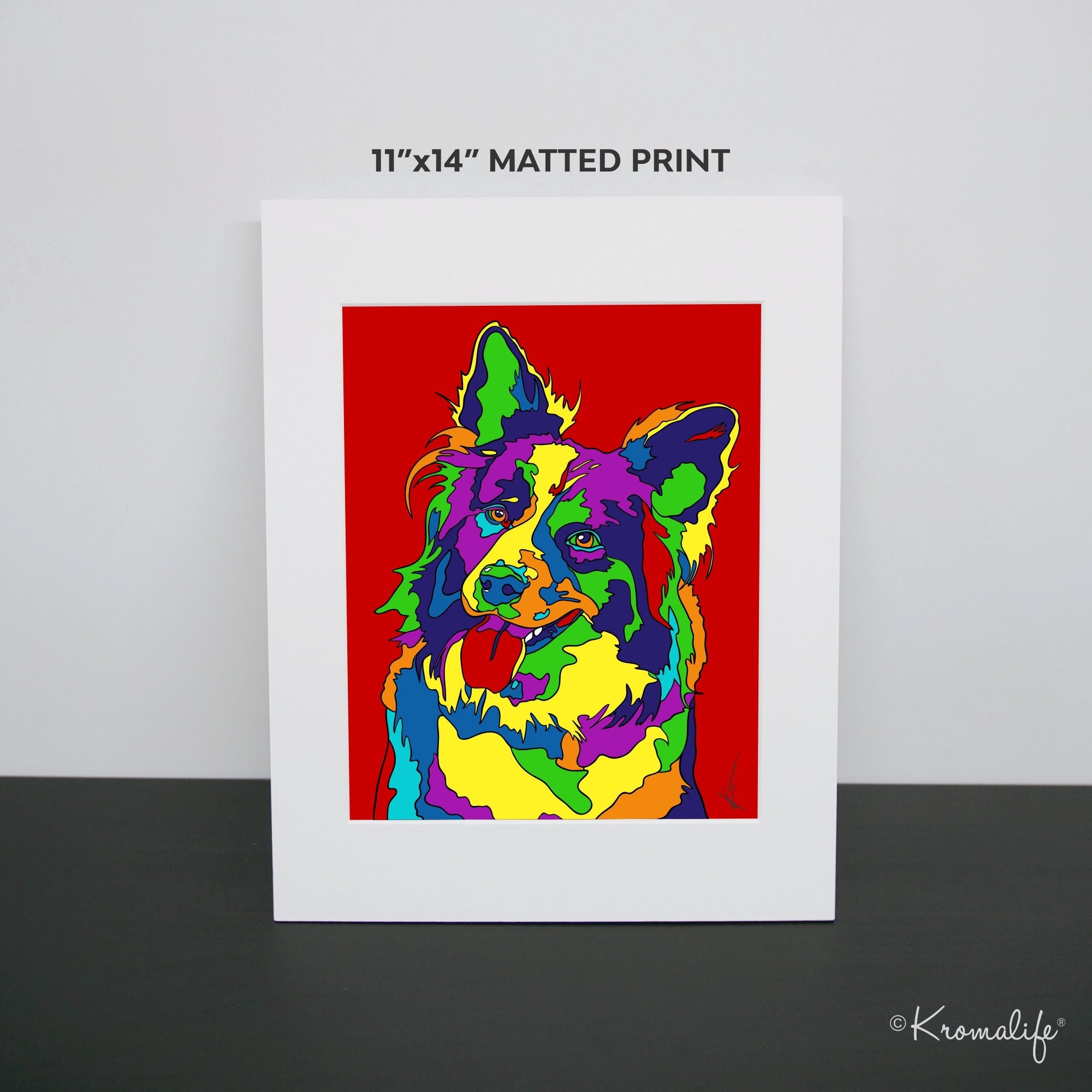 Border Collie Matted Art Print USA Made Giclee Print Border Collie Kromalife