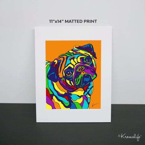 Pug Matted Art Print  | USA Made Giclée Print | Pug Wall Art | Unique Gift for Pug Lovers