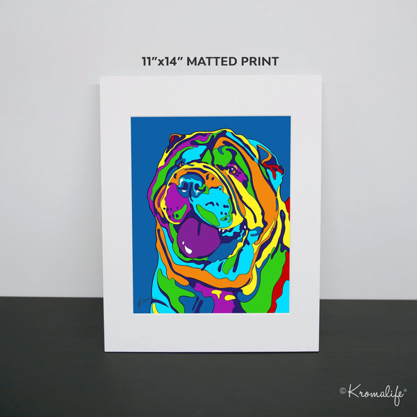 Shar Pei Matted Art Print  | USA Made Giclée Print | SharPei Dog Wall Art | Shar Pei Gifts