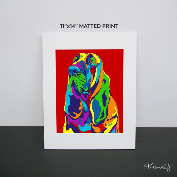 Bloodhound Matted Art Print  | USA Made Giclée Print | Blood hound Dog Wall Art | Bloodhound Gifts