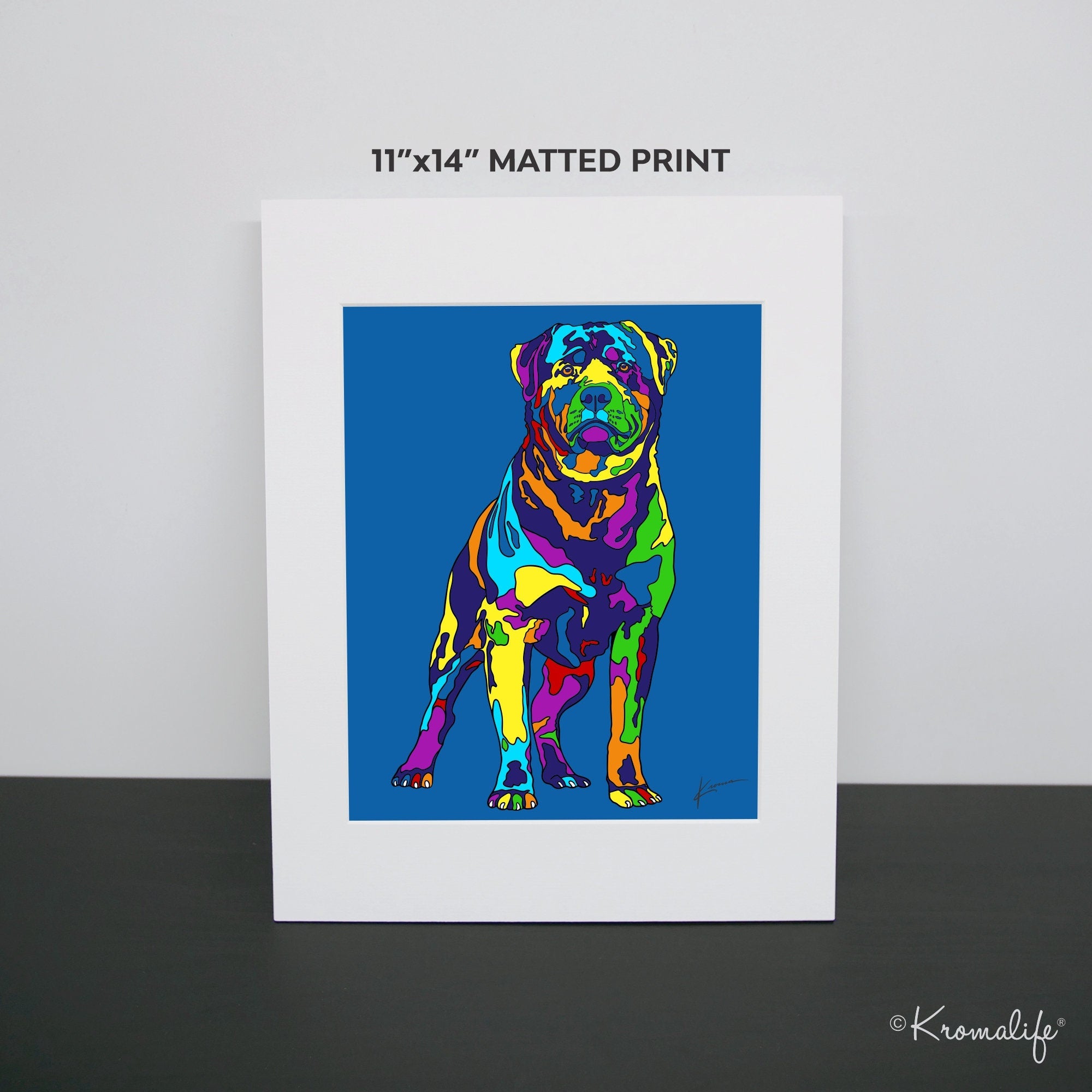 Rottweiler Matted Art Print USA Made Giclee Print Rottie Dog Wall Kromalife