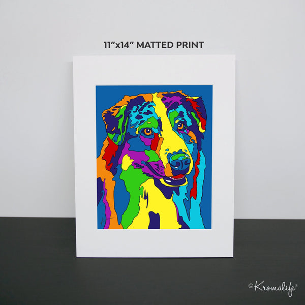 Australian Shepherd Art Print  | USA Made Matted Giclée Print | Aussie Dog Wall Art | Australian Shepherd Gifts